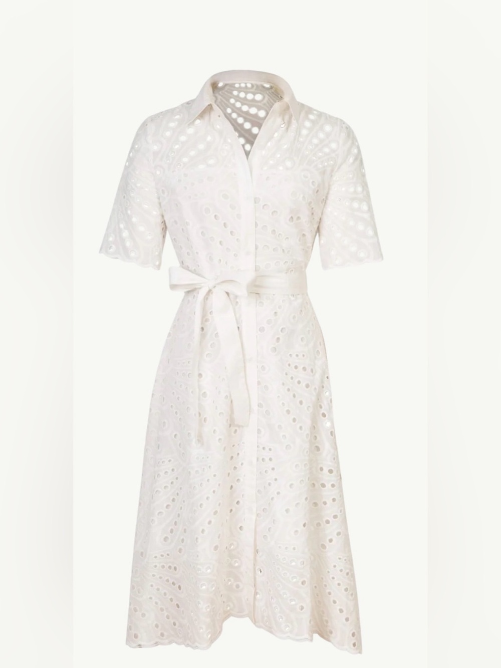 Everyone Loves the Weekend White Eyelet Tie-Waist Shirt Dress Palm Beach